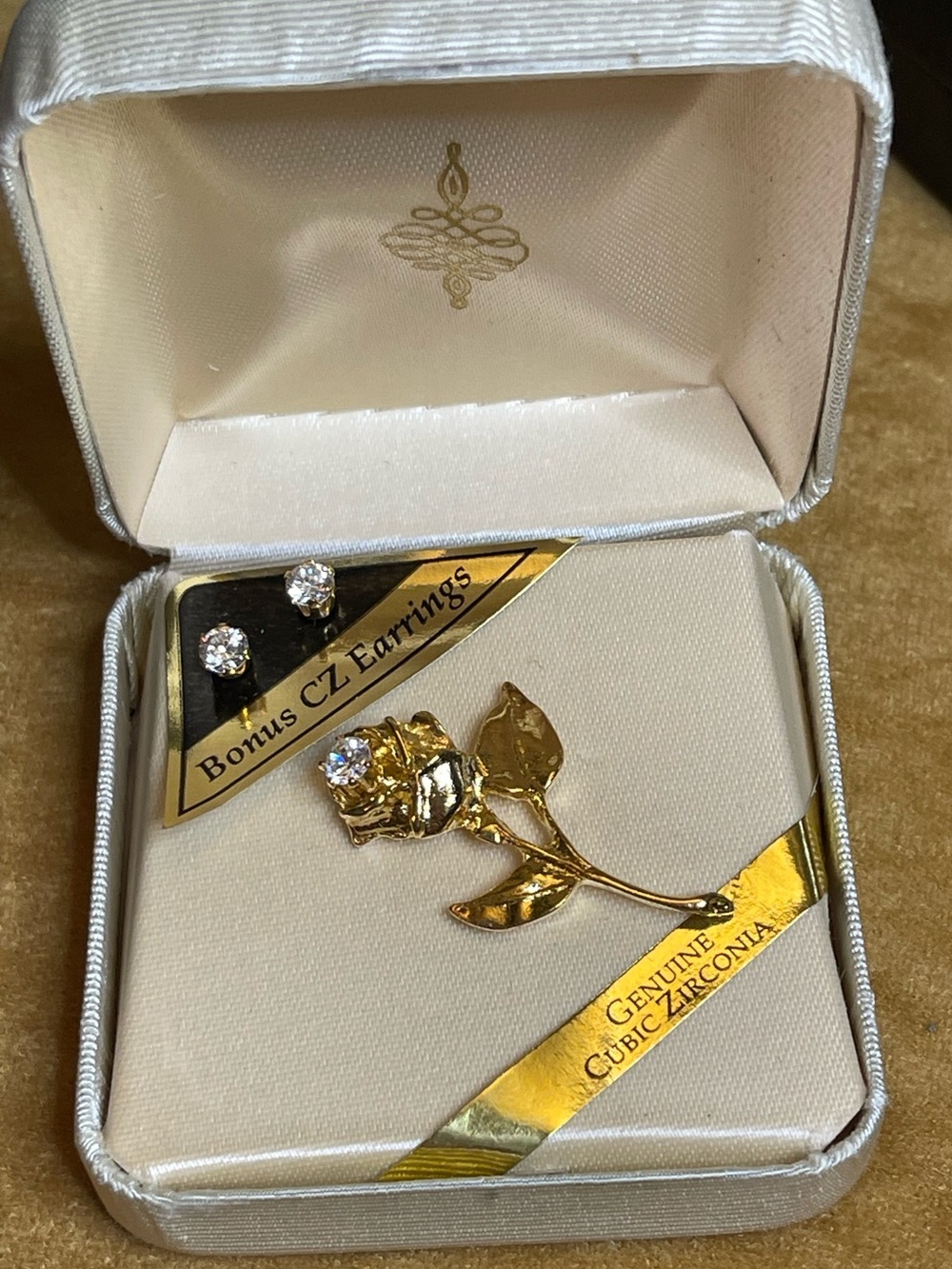 Vintage CZ earrings & brooch set